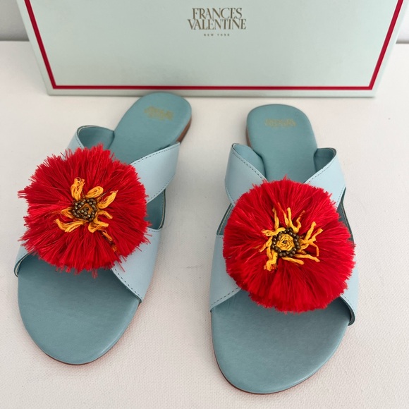 Frances Valentine Shoes - Frances Valentine Meredith Light Blue Nappa Leather Sandal With Flower Fringe